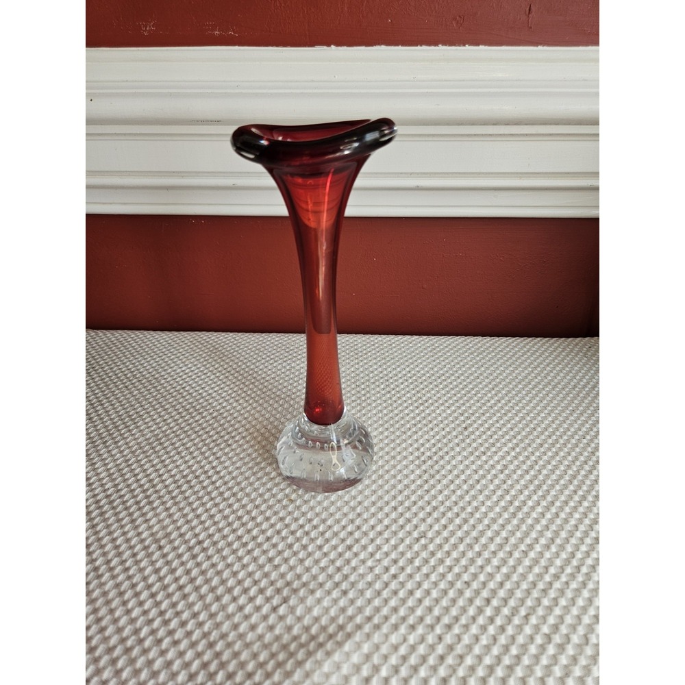 Vintage Aseda MCM Sweden Ruby Red Art Glass Bone Bud Vase Bo Borgstrom 1960s